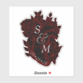 Sticker Mariage gothique rouge et noir des fleurs  (Feuille)