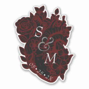 Sticker Mariage gothique rouge et noir des fleurs 