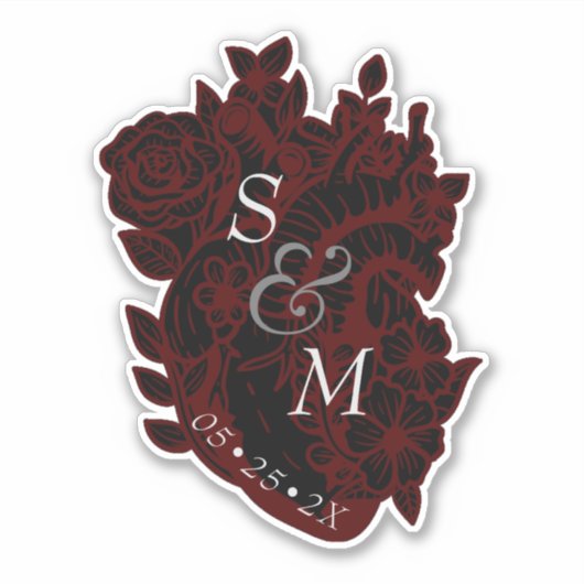 Sticker Mariage gothique rouge et noir des fleurs  (Devant)