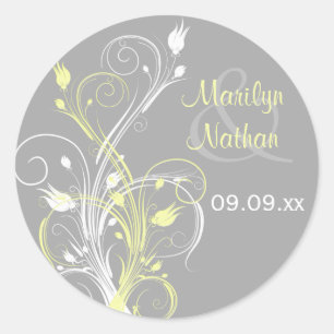 Sticker Mariage gris jaune blanc floral 1,5 po