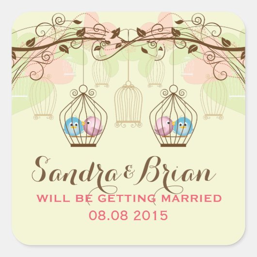 Sticker Mariage Hanging Bird Cages & Fleurs Rétro (Devant)
