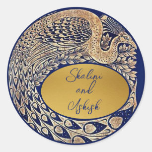 Sticker Mariage indien Blue Gold Peacock
