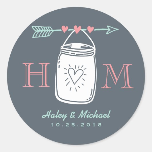 Sticker Mariage Mason Coeur vintage Jar (Devant)