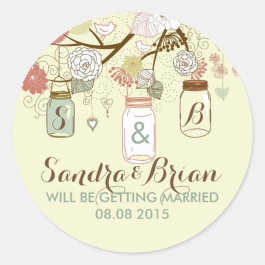 Sticker Mariage Mason Jar & Retro Fleurs (Devant)