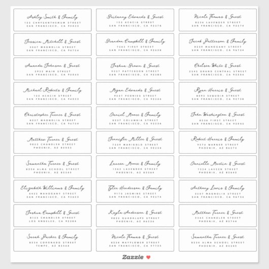 Sticker Mariage Moderne Simple Noir et Blanc Noms d'hôtes (Feuille)