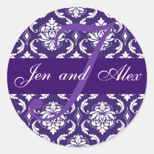 Sticker mariage Monogram J Purple Damask Favker
