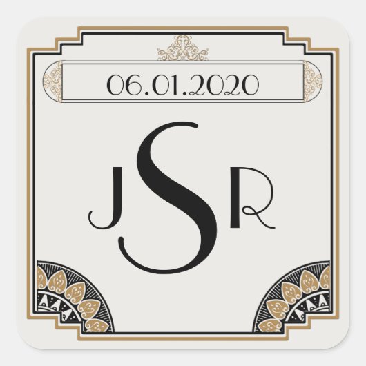 Sticker Mariage Monogramme Art Déco Gold Posh (Devant)
