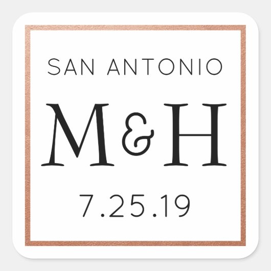 Sticker Mariage Monogramme Cuivre Favoriser Étique (Devant)