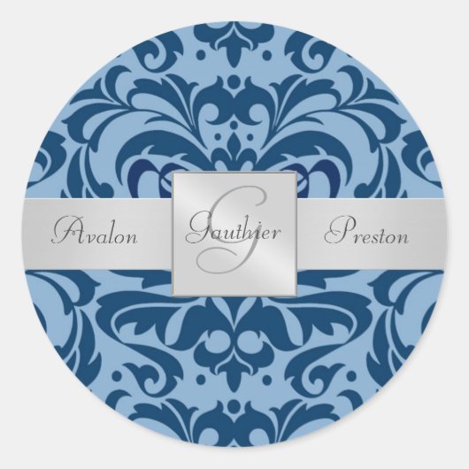 Sticker Mariage Monogramme de nuances bleues (Devant)
