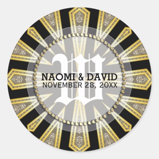 Sticker Mariage Monogramme Or Art Déco élégant (Devant)