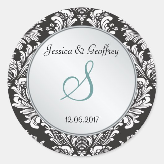 Sticker Mariage noir noir Damask Monogram (Devant)