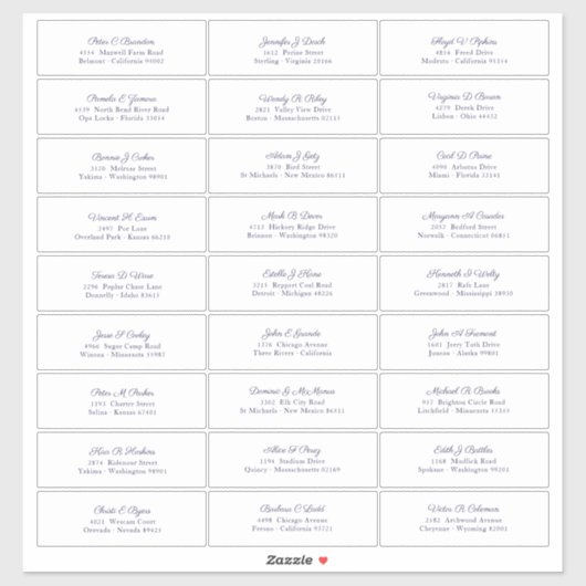 Sticker Mariage Nom d'invité Adresse Marine Bleu Script (Feuille)