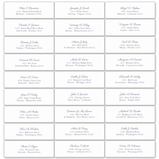 Sticker Mariage Nom d'invité Adresse Marine Bleu Script (Devant)