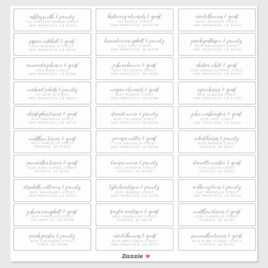 Sticker Mariage Nom d'invité Adresse Moderne Simple Chic (Feuille)