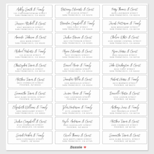 Sticker Mariage Nom d'invité Adresse Moderne Simple Chic (Feuille)