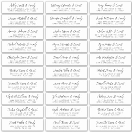 Sticker Mariage Nom d'invité Adresse Moderne Simple Chic (Devant)