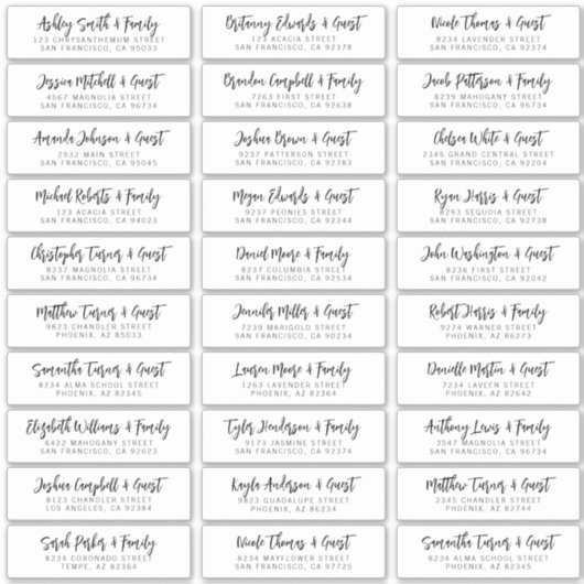 Sticker Mariage Nom d'invité Adresse Simple Moderne Chic (Devant)