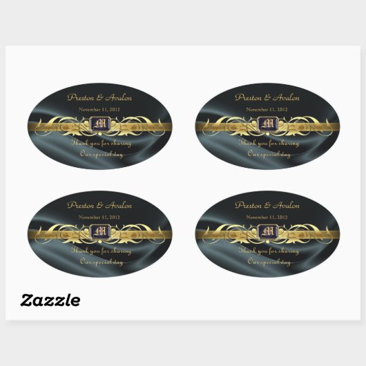 Sticker Mariage Ovale en soie noire (Feuille)