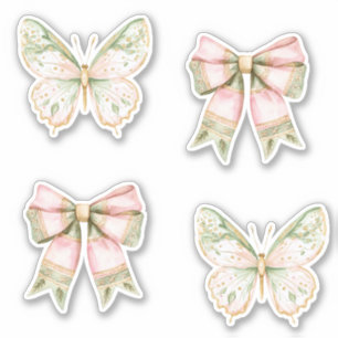Sticker Mariage Papillons Vert Rose  