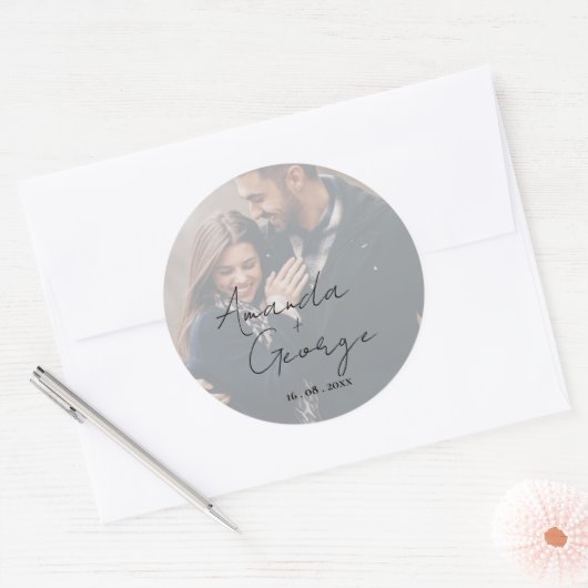 Sticker Mariage photo Faux Vellum Elégant (Enveloppe)