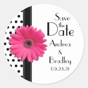 Sticker Mariage Pink Daisy Black White Polka