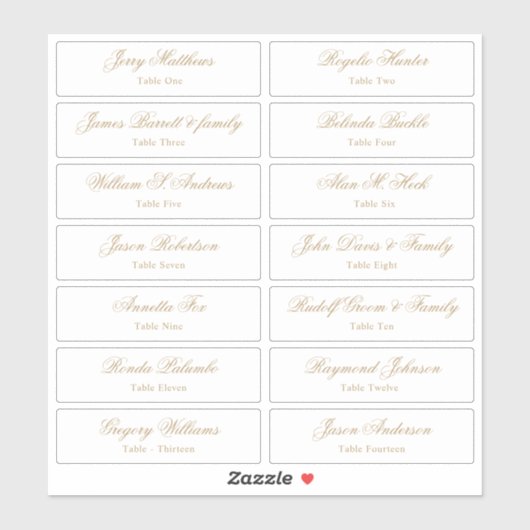 Sticker Mariage Place Card Nom de l'invité Numéro de table (Feuille)