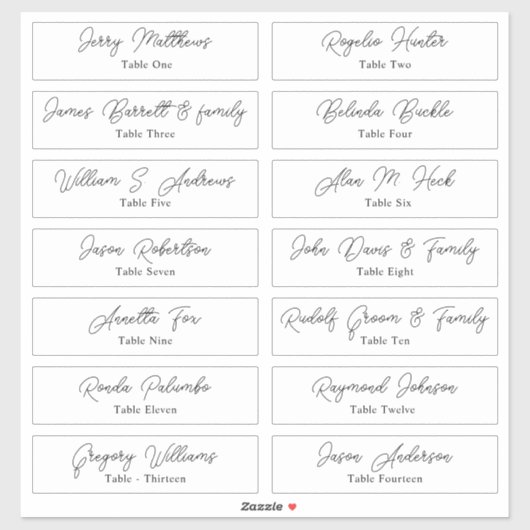 Sticker Mariage Place Card Nom de l'invité Numéro de table (Feuille)