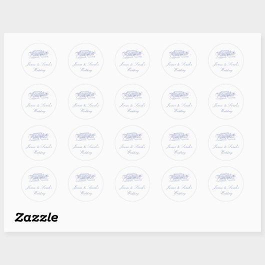 Sticker Mariage rond bleu Dusty (Feuille)
