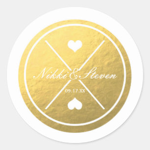 Sticker Mariage rond Coeur Blanc & Or