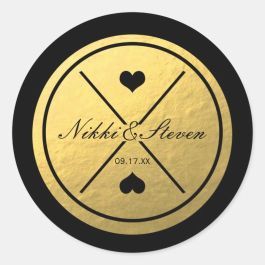 Sticker Mariage rond Coeur Noir & Or (Devant)