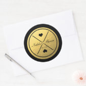 Sticker Mariage rond Coeur Noir & Or (Enveloppe)