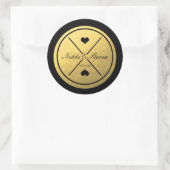 Sticker Mariage rond Coeur Noir & Or (Sac)