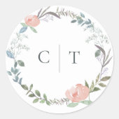 Sticker Mariage rond Initiales à couronne de fleur (Devant)