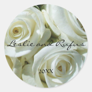 Sticker Mariage rond personnalisé Roses blanches
