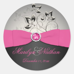 Sticker Mariage rose, noir et argent