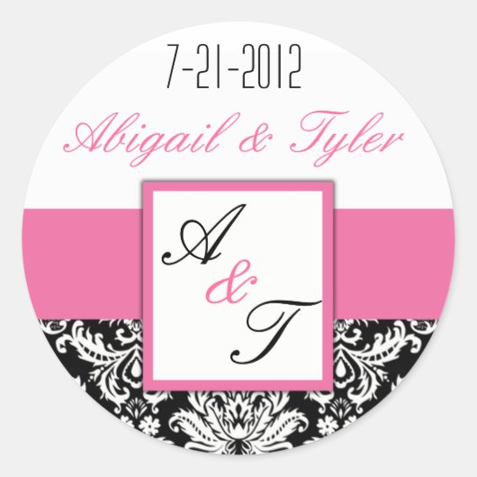 Sticker Mariage rose noir Monogramme Damask (Devant)