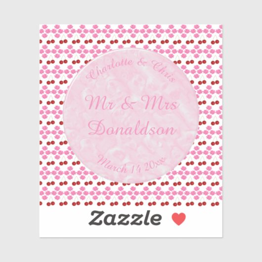 Sticker Mariage rose Printemps Cerisiers en fleurs et ceri (Feuille)