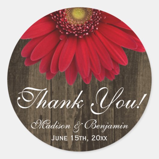 Sticker Mariage Rustic Red Gerber Daisy (Devant)