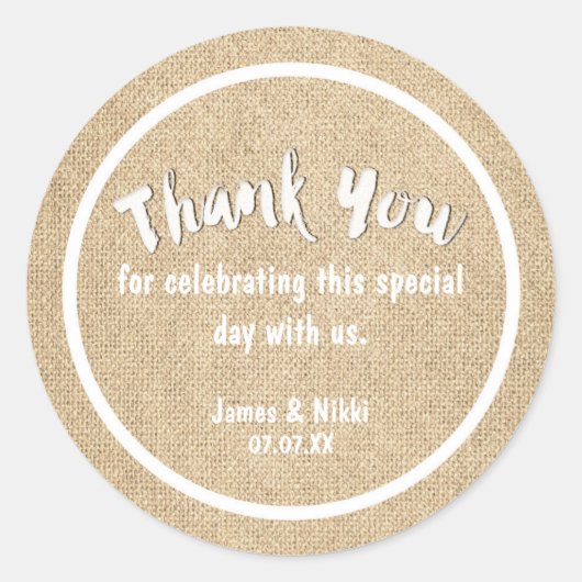 Sticker Mariage rustique MERCI blanc Burlap (Devant)