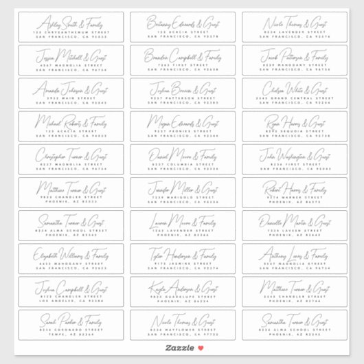 Sticker Mariage Simple Moderne Chic Invité Noms et Adresse (Feuille)