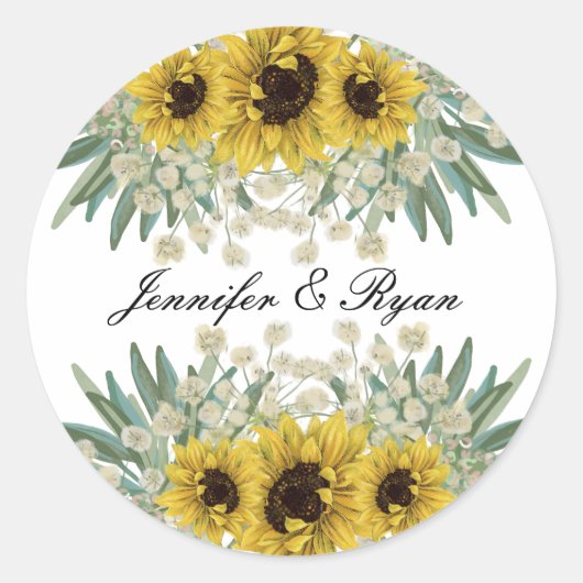 Sticker Mariage tournesol et vert (Devant)