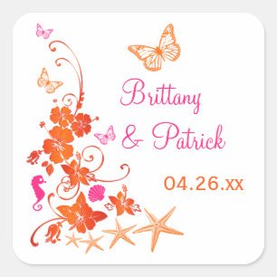 Sticker Mariage Tropical 1,5 po rose, orange, blan