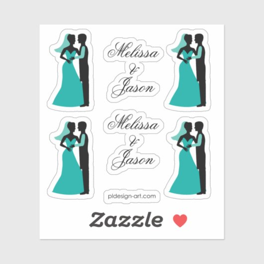 Sticker Mariage Turquoise Mariage élégant (Feuille)