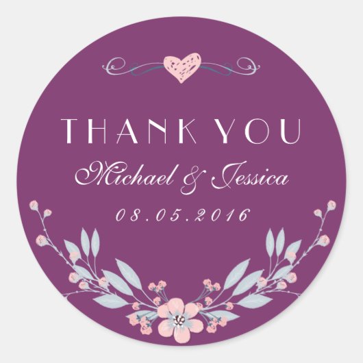 Sticker Mariage Vintage violet avec amour (Devant)
