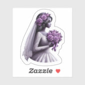 Sticker Mariée afro-américaine avec bouquet pourpre (Feuille)