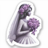 Sticker Mariée afro-américaine avec bouquet pourpre (Devant)
