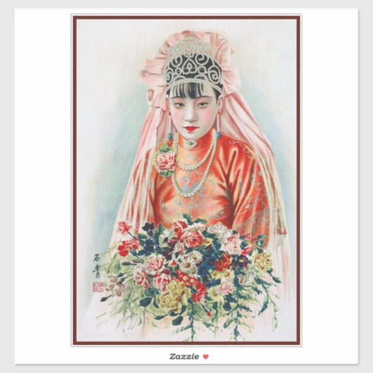 Sticker Mariée en rouge au Mariage chinois à Shanghai (Feuille)