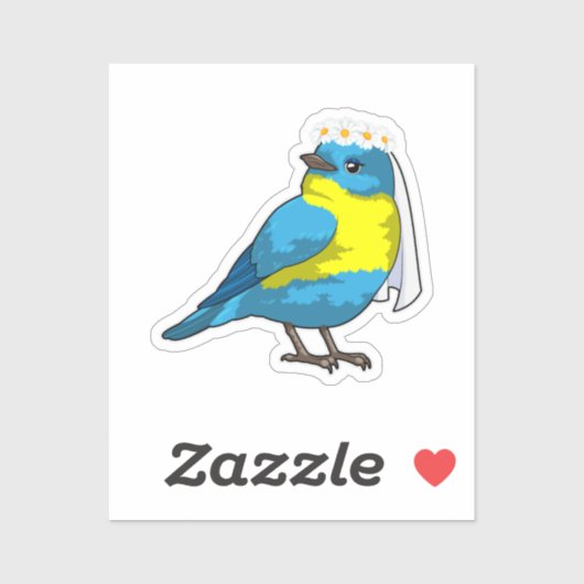 Sticker Mariée oiseau avec une couronne de fleurs (Feuille)