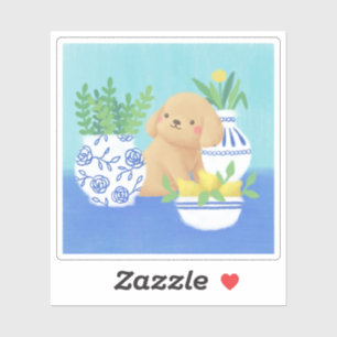 Sticker Marionnette mignonne avec Plantes, citrons et fleu