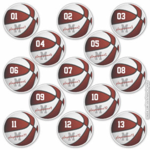 Sticker maroon blanc basketball coutume 13 joueurs noms